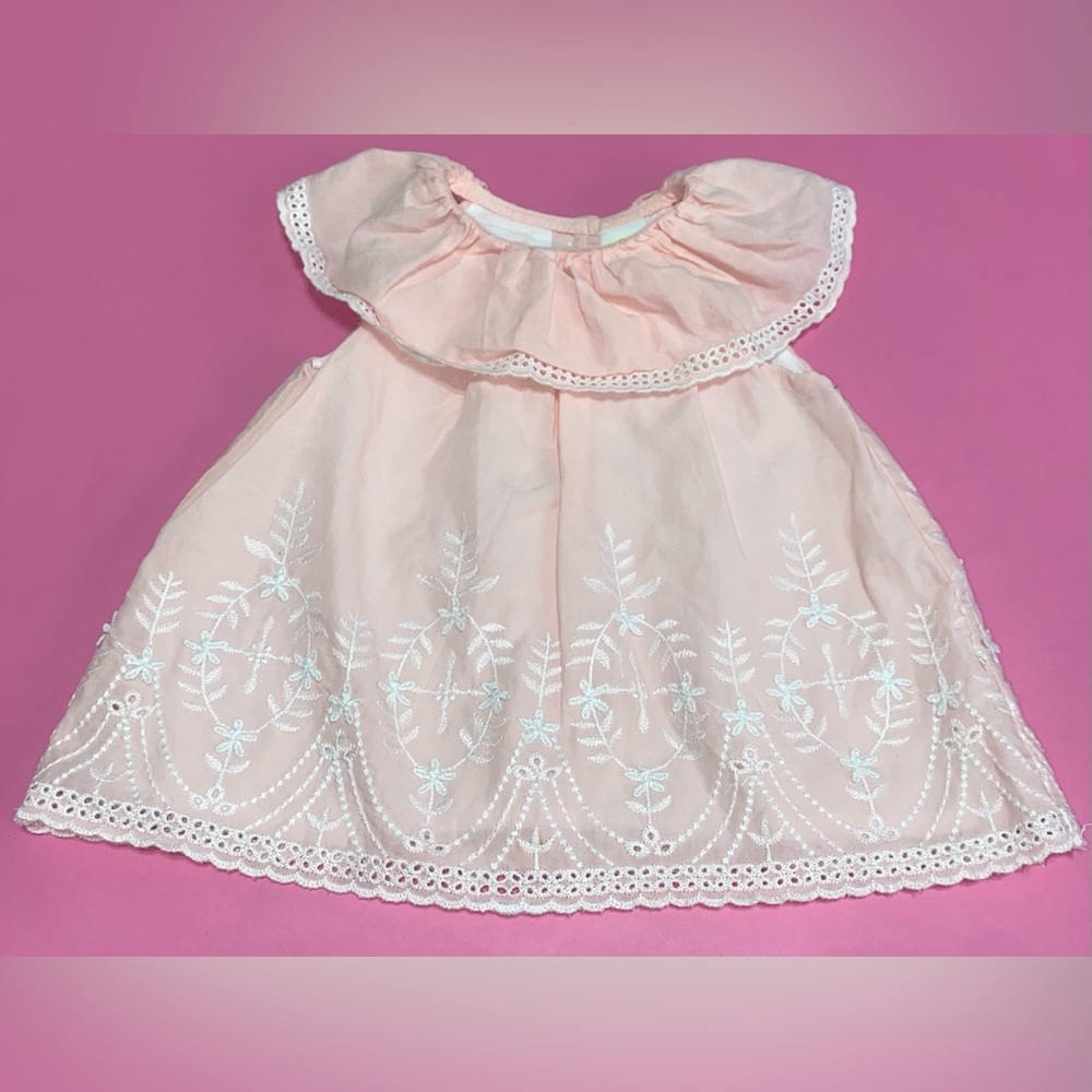 Little Me Blush Dress with White Embroidery